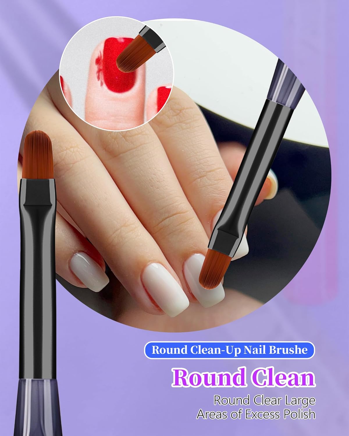 Nail Art Clean Up Brushes Set - 3PCS Acetone Resistant Round, Angled & Flat | Perfect for OPI Nail Polish Remover