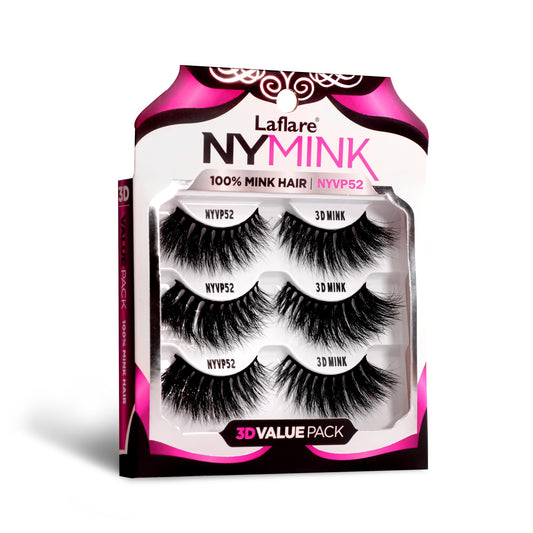 Laflare 100% Real Mink Lashes, 3D NY Mink Eyelashes, Hand-Rowing Natural Long Wispy False Lashes for Luxury Makeup, Natural, Light,Trendy, Reusable (NY52, VALUE PACK)