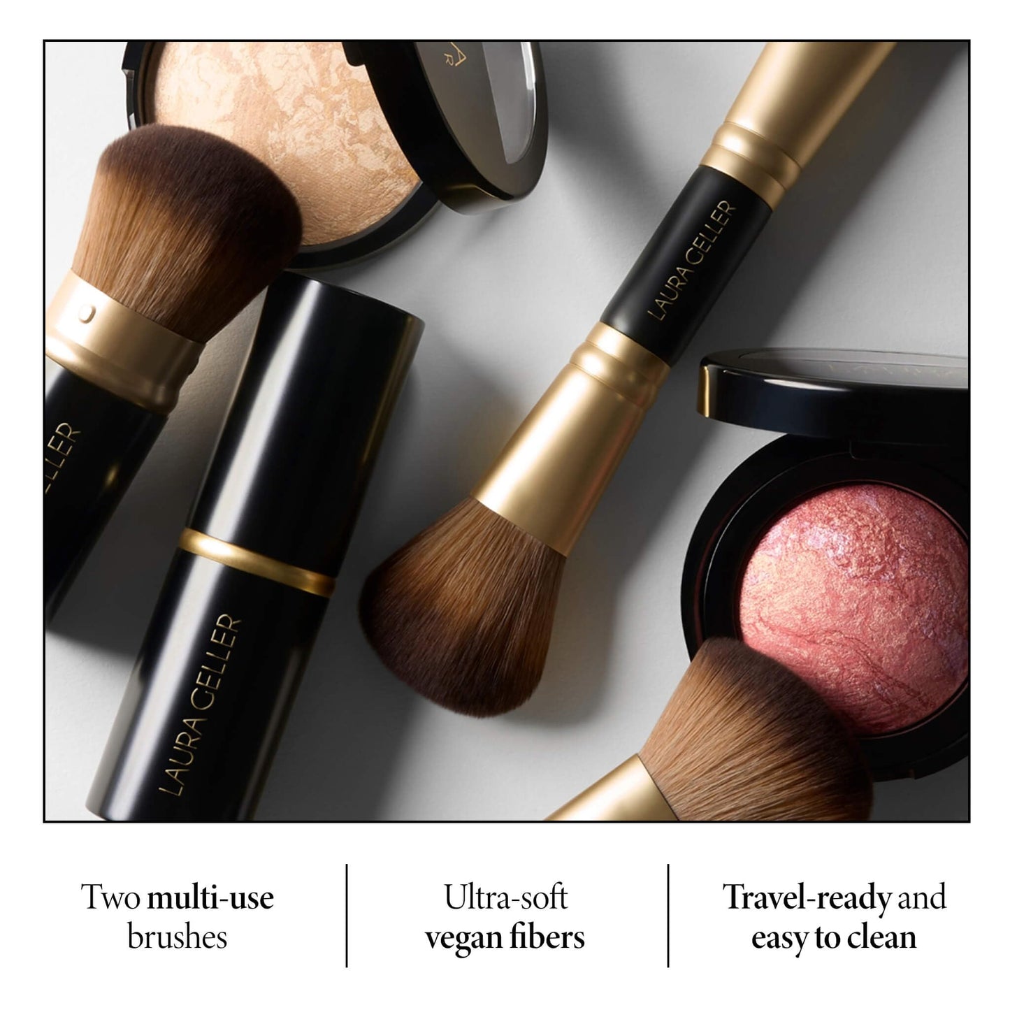 LAURA GELLER NEW YORK Cosmetic Professional Makeup Brushes - Cruelty-Free - 08 Face It All 2pc Makeup Brush Set - Kabuki Brush + Dual-Ended Blush and Bronzer Brush
