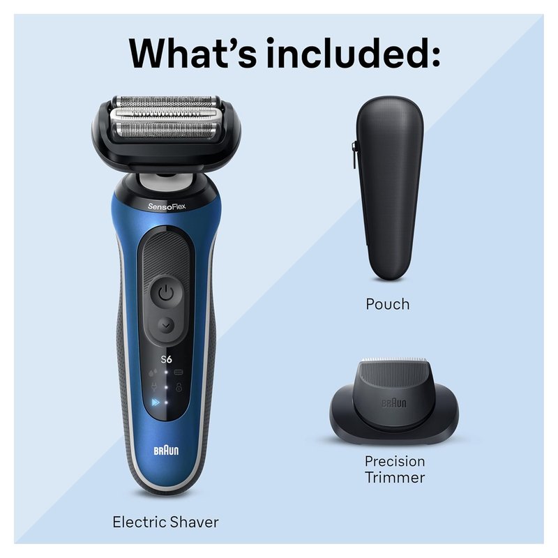 Braun Electric Shaver for Men - Series 6 6120s | Wet & Dry Shaving, Turbo & Gentle Modes, Precision Trimmer, Blue