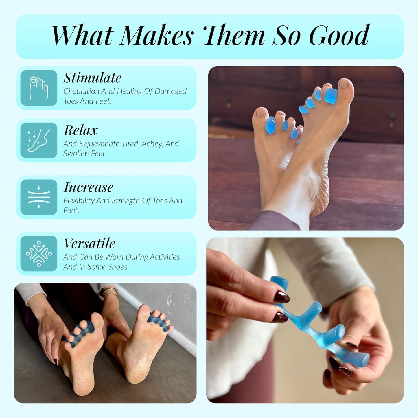 Toe Separators for Yoga & Foot Recovery - Soft Gel Spacers | Small Blue, 1 Pair, Reusable & Washable