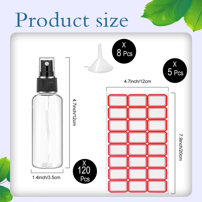 TANEMUDO 120 Pcs 2 oz Plastic Spray Bottles with Black Cap for Mini Spray Bottles, Clear Empty Fine Mist Liquid Container Refillable Sprayer for Essential Oils, Perfumes, Travel, Makeup