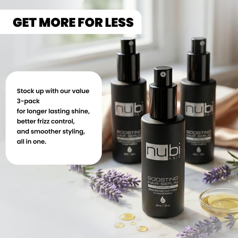 Nubi Marula Anti Frizz Serum - Smoothing Serum for Dry Hair Repair and Shine with Vitamin E, Aloe Vera - 2 Fl Oz