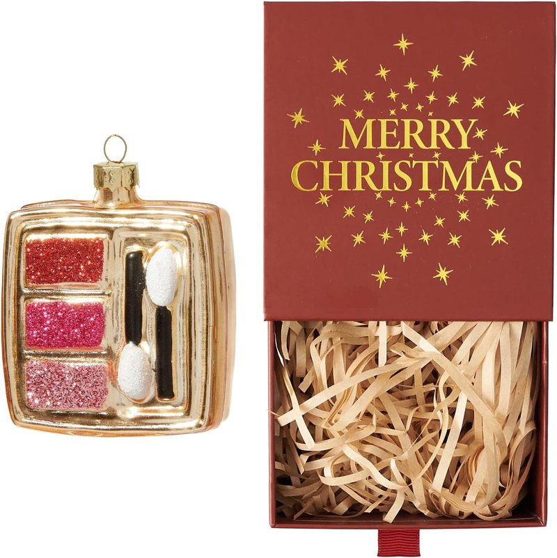 WONDROUS Makeup Palette Ornament - Gold & Pink Eye Shadow for Christmas Tree Decor | Holiday Gift