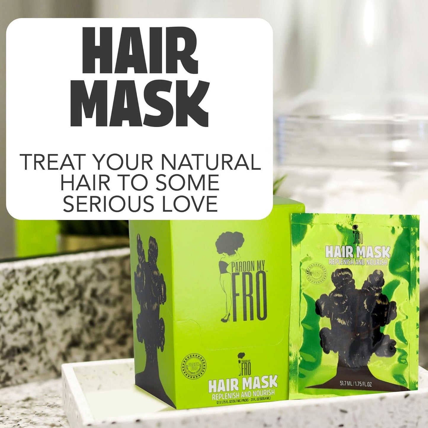 Pardon My Fro Hair Mask - Argan & Jojoba Oil for Curly Hair - Deep Conditioning & Frizz Control | 12 Pack x 1.75 oz