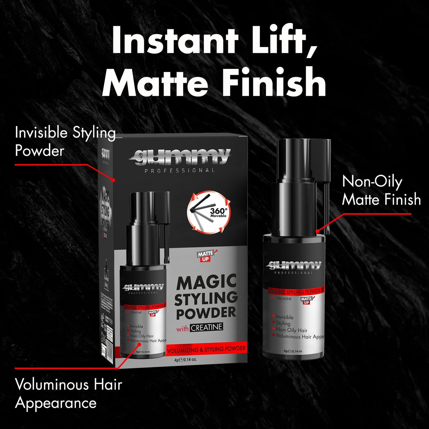 Gummy Professional Magic Styling Powder with Creatine – Texture Powder for Instant Volume – Matte Finish Texturizing Styling Dust – Root Lifting and Thickening Hair Volumizer for Men and Women – 4 g