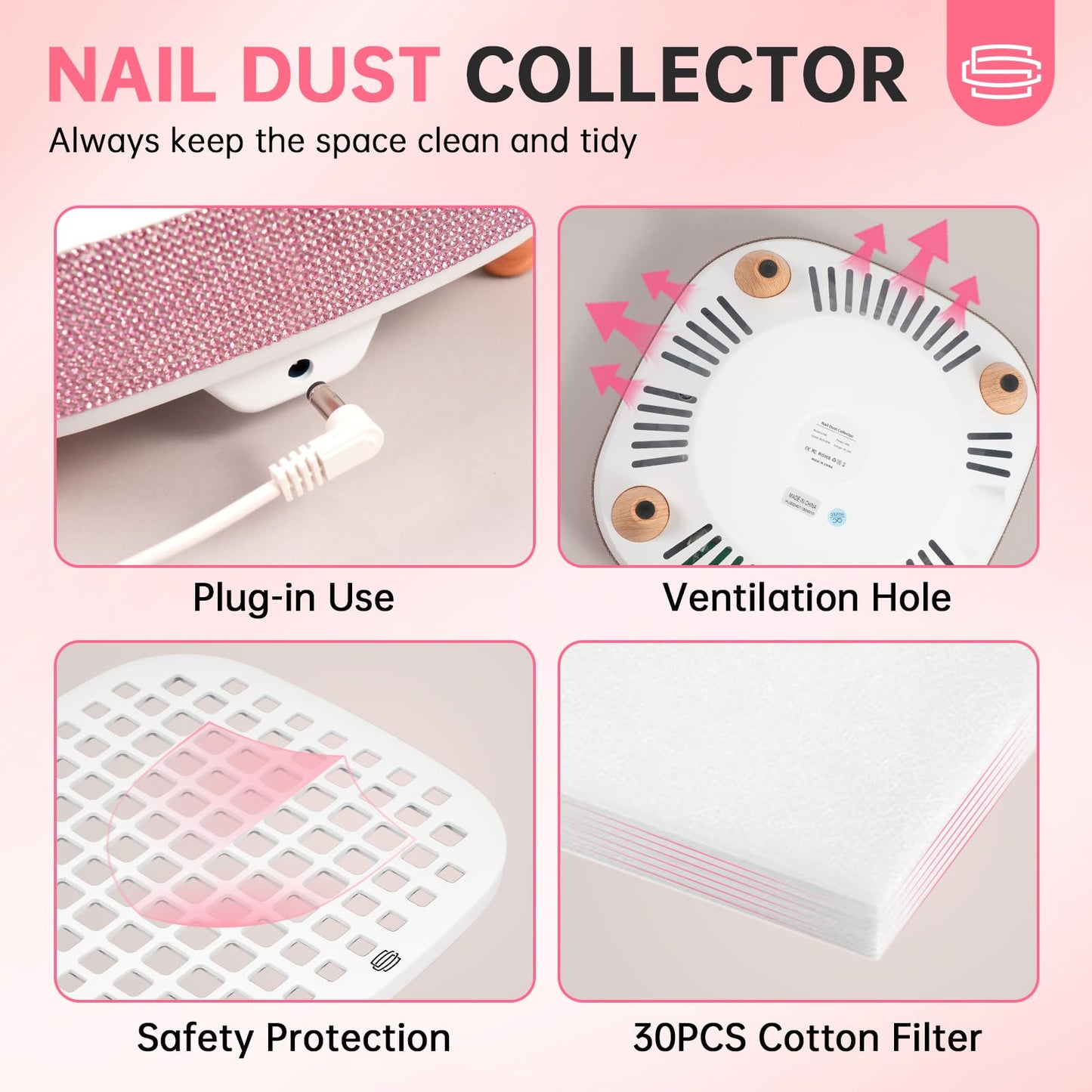 CHRISTINE SHELLY Nail Dust Collector, 4000RPM Dust Collector Nail Tech