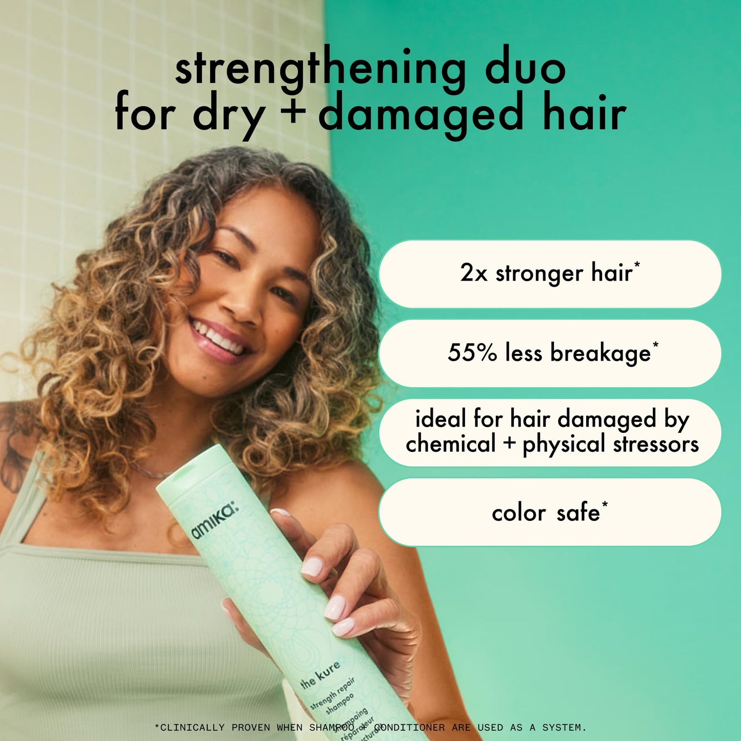 amika the kure bond repair shampoo & conditioner, 275ml each