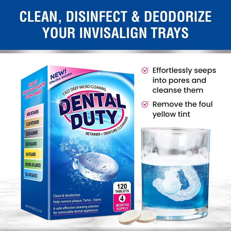 Retainer Cleaner Tablets - 120 Units for Dentures, Aligners & Mouthguards | Removes Plaque, Odors & Stains