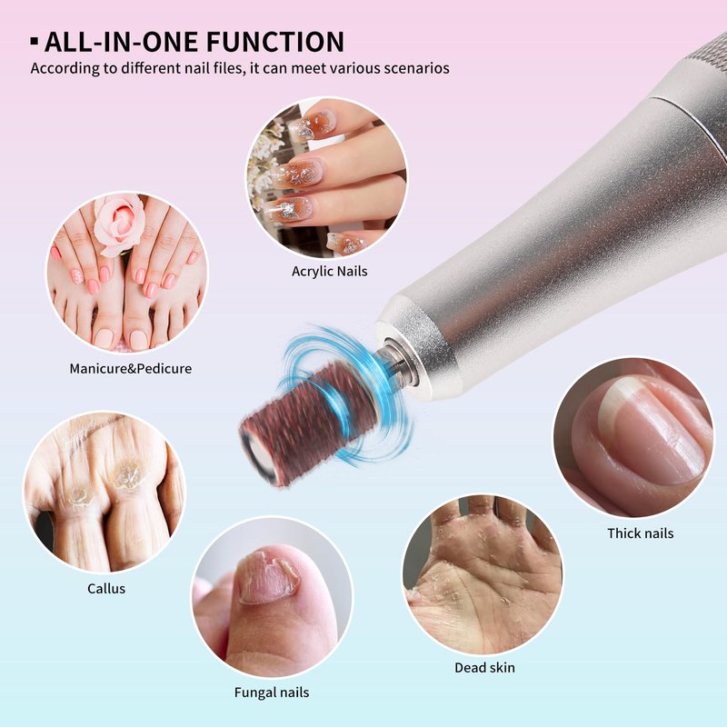 Electric Nail File for Acrylic Nail Kit 45000RPM Electric Black Nail Drill Professional Manicure Pedicure Set with Nail Drill Kit Bits Efile Cordless for Manicure