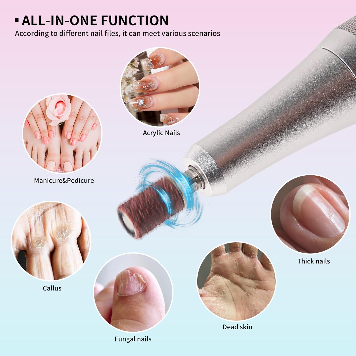 Electric Nail File for Acrylic Nail Kit 45000RPM Electric Pink Nail Drill Professional Manicure Pedicure Set with Nail Drill Kit Bits Efile Cordless for Manicure