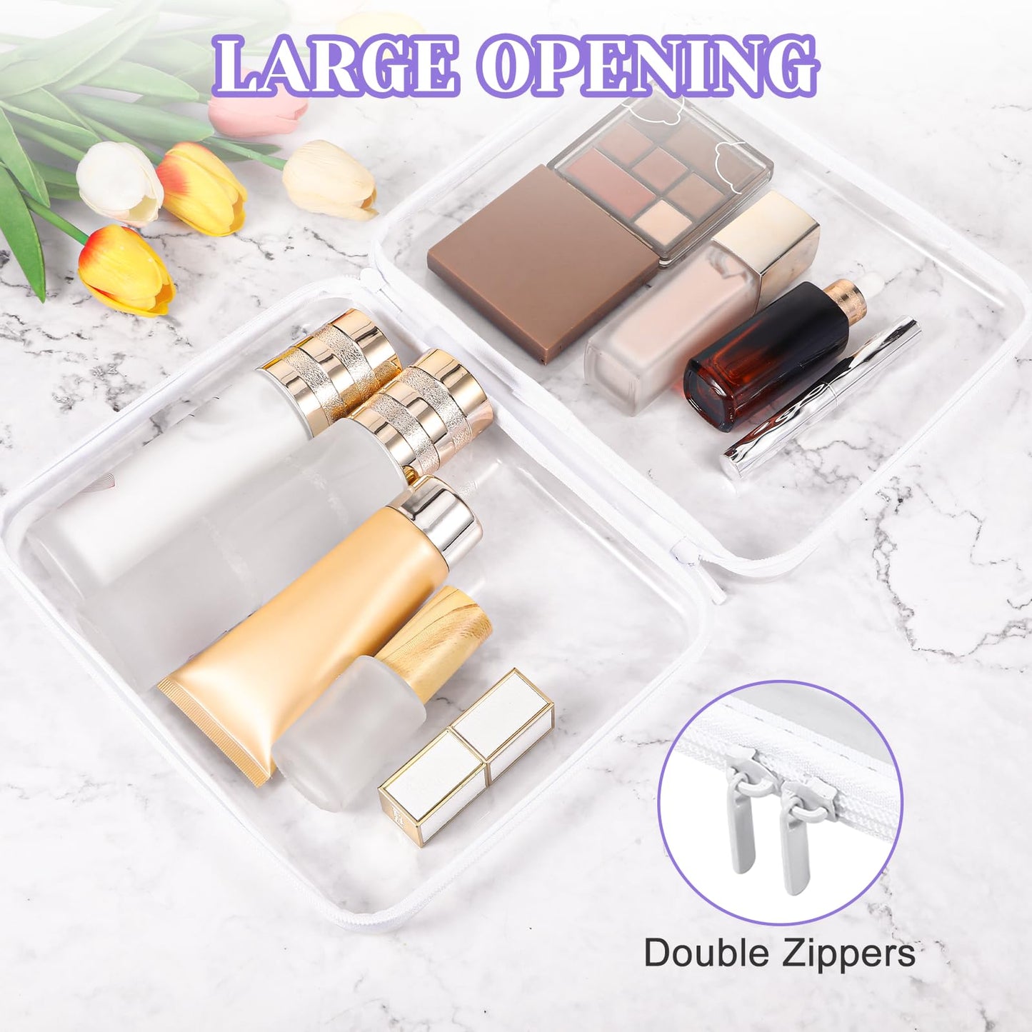 4 Pack Clear Hard Shell Zipper Case, 8×9" Plastic Clear Storage Zipper Case, Transparent Waterproof Hard Pouches for Makeup Cosmetic Snacks Building Blocks Puzzles Doll Storage Cases, Multicolor,M