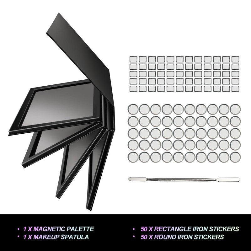 SZDYM Strong 4 Layers Empty Magnetic Palette Book Palette+1pcs Makeup Depotting Spatula+50pcs Round Metal Stickers+50pcs Square Metal Stickers