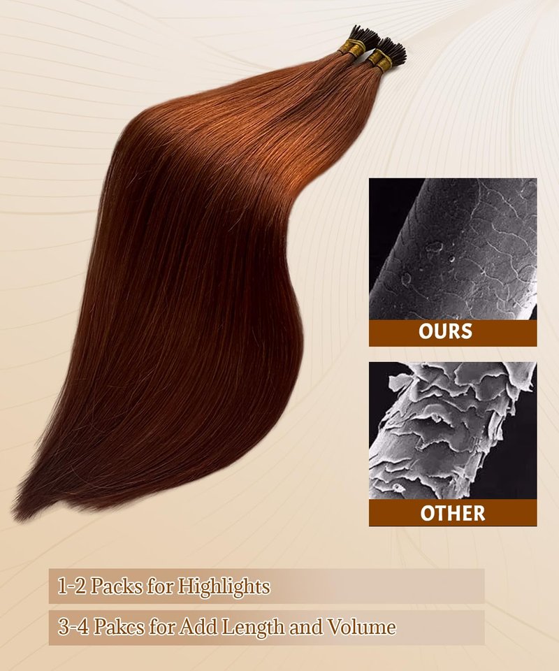 Belaved Auburn I Tip Hair Extensions Real Remy Human Hair Extensions Straight Add Length Volume Seamless Invisable #550 for Party Wedding 18inch 50g