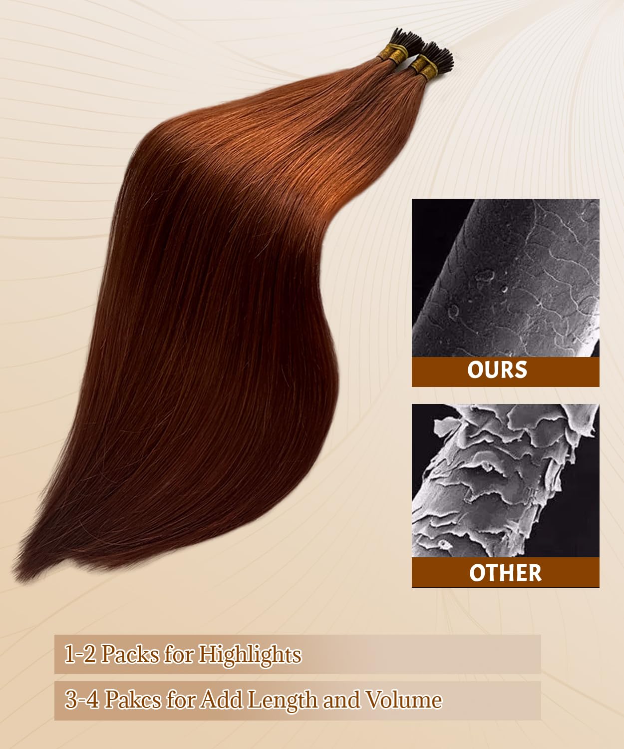 Belaved Auburn I Tip Hair Extensions Real Remy Human Hair Extensions Straight Add Length Volume Seamless Invisable #550 for Party Wedding 16inch 50g