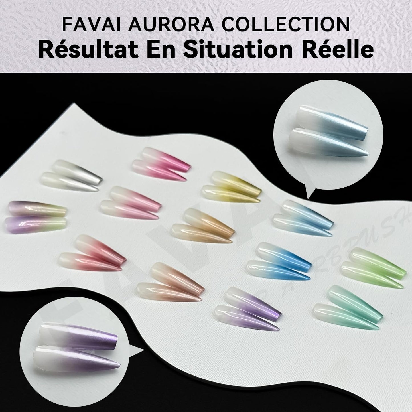 FAVAI Iridescent Metallic Airbrush Gel Nail Polish 12 Colors, HEMA Free & Dilution Free, Non-Acetone Shimmer Glitter Gel for French Ombre Salon DIY Nail Art