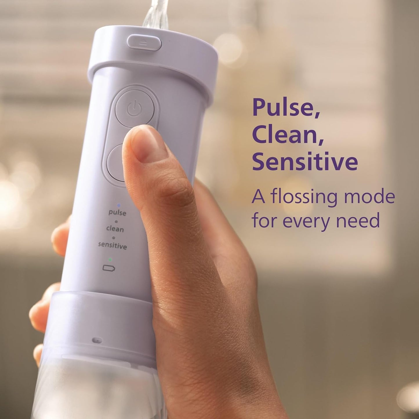 Philips Sonicare Portable Water Flosser - 3 Flossing Modes, IPX7 Waterproof | Compact Travel Design, Purple, Model HX3333/23