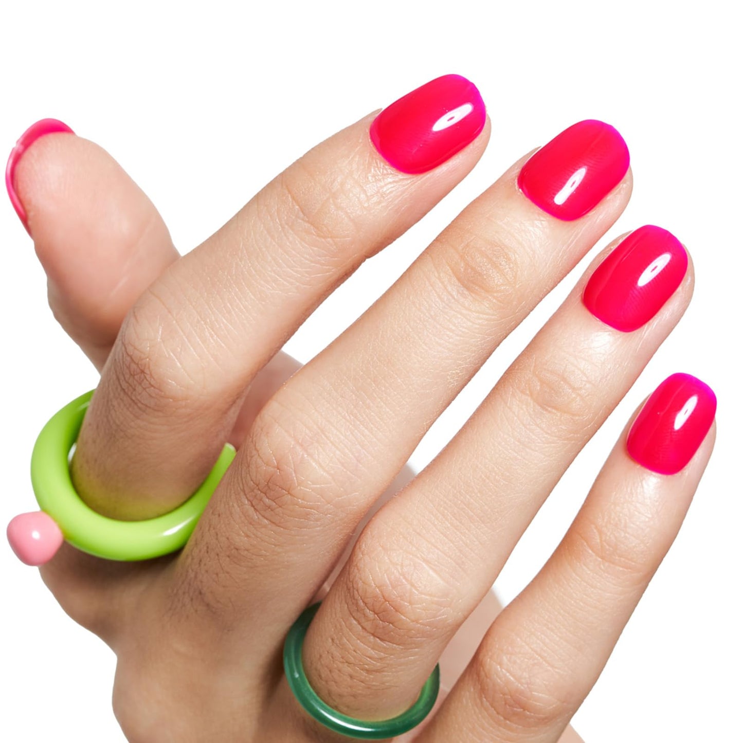 GLAMERMAID Hot Pink Short Press on Nails, Bright Extra Short Squoval Glue on Nails for Women, Spring Summer Square Jelly Soft Gel Fake Nails, Round Reusable Acrylic False Nails Manicure Kit for Women