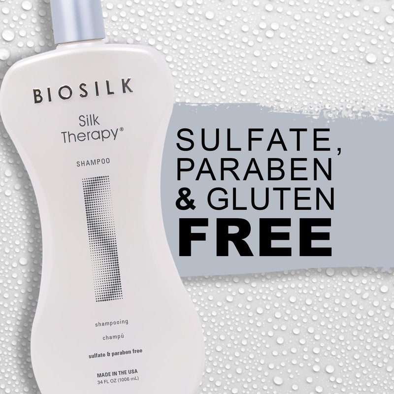 BioSilk Silk Therapy Shampoo, Gentle Hair Cleanser for Healthy, Shiny Hair, Conditions with Silk Proteins & Botanical Extracts, Sulfate-Free, Paraben-Free, Cruelty-Free, 34 Oz