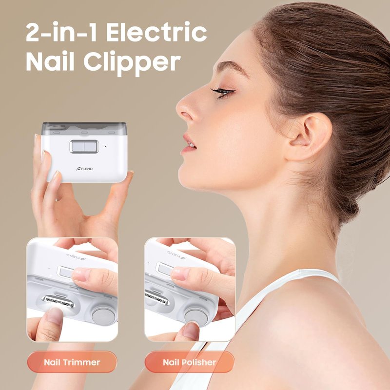 Electric Nail Clipper & Polisher, 2-in-1 Automatic Nail Trimmer for All Ages, 2-Speed Fingernail Clipper with LED Light, Rechargeable & Silent Designed Manicure Set for Baby Kids Seniors Weak Hands