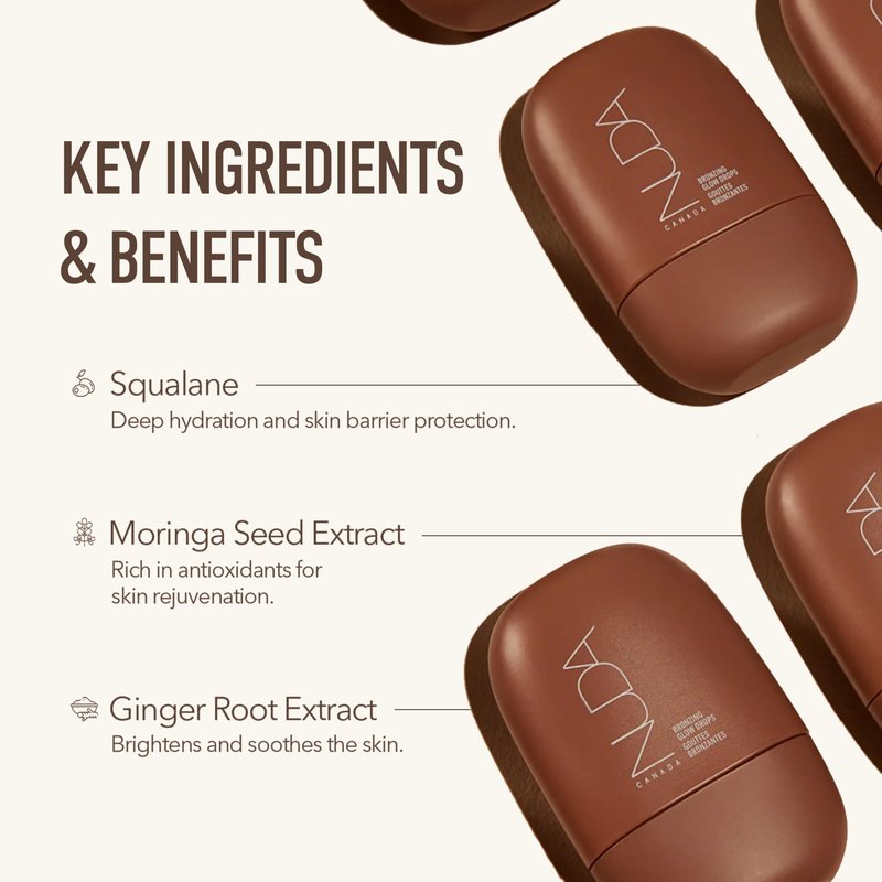Nuda GlowDrops | Squalene, Ginger, Lavender, & Moringa-Infused Glow Bronzing Drops for Face | Lightweight, Buildable, & Blendable Liquid Bronzer Formula | Paraben & Sulfate-Free Serum, (1 Fl Oz)