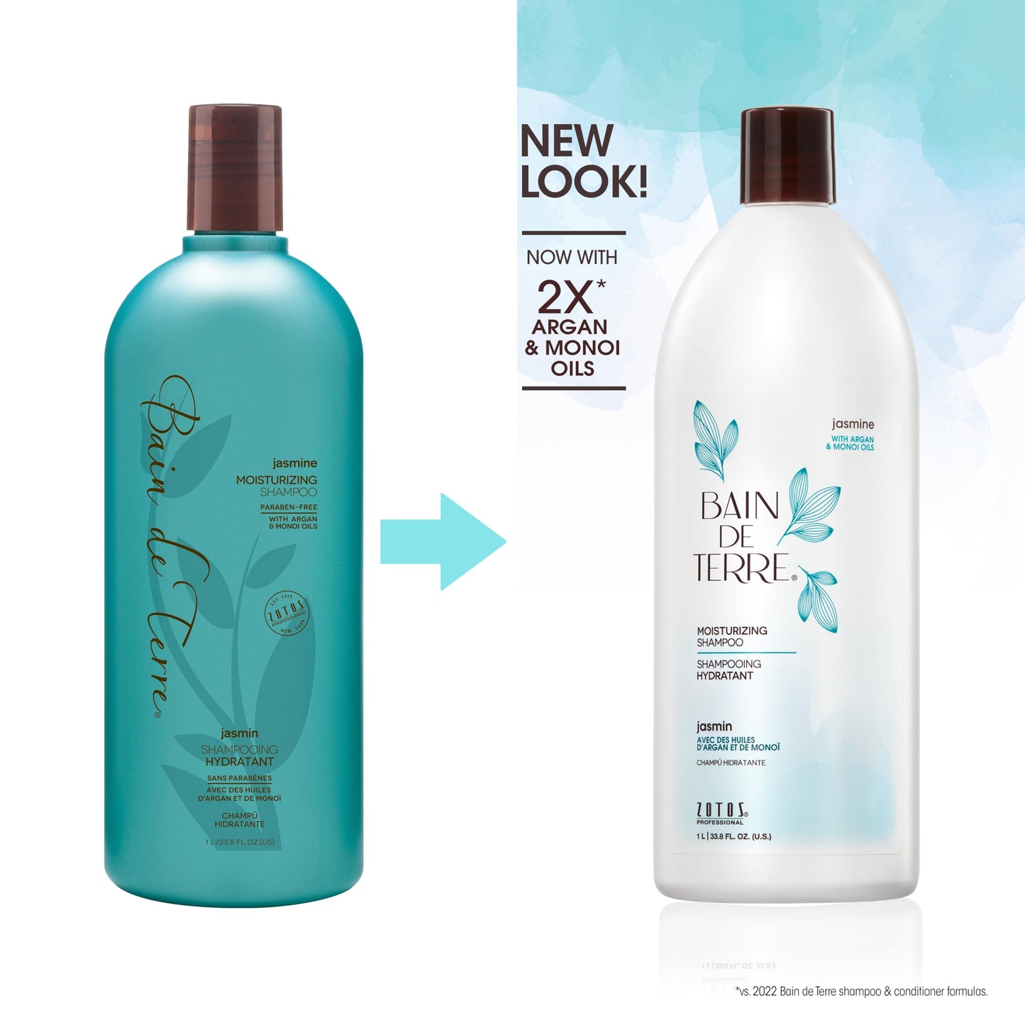 Bain de Terre Moisturizing Shampoo and Conditioner Set | Jasmine | Hydrates & Moisturizes Dry, Damaged Hair | Argan & Monoi Oils | Paraben Free | Color-Safe | 33.8 Fl Oz