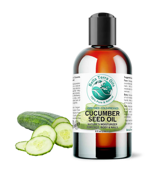 Bella Terra Oils - Cucumber Seed Oil 8 oz - Dive into Cucumber's Nutritional Treasure, Infused with Vitamins & Omega-3, Seamless Addition to Skin Care Arsenal