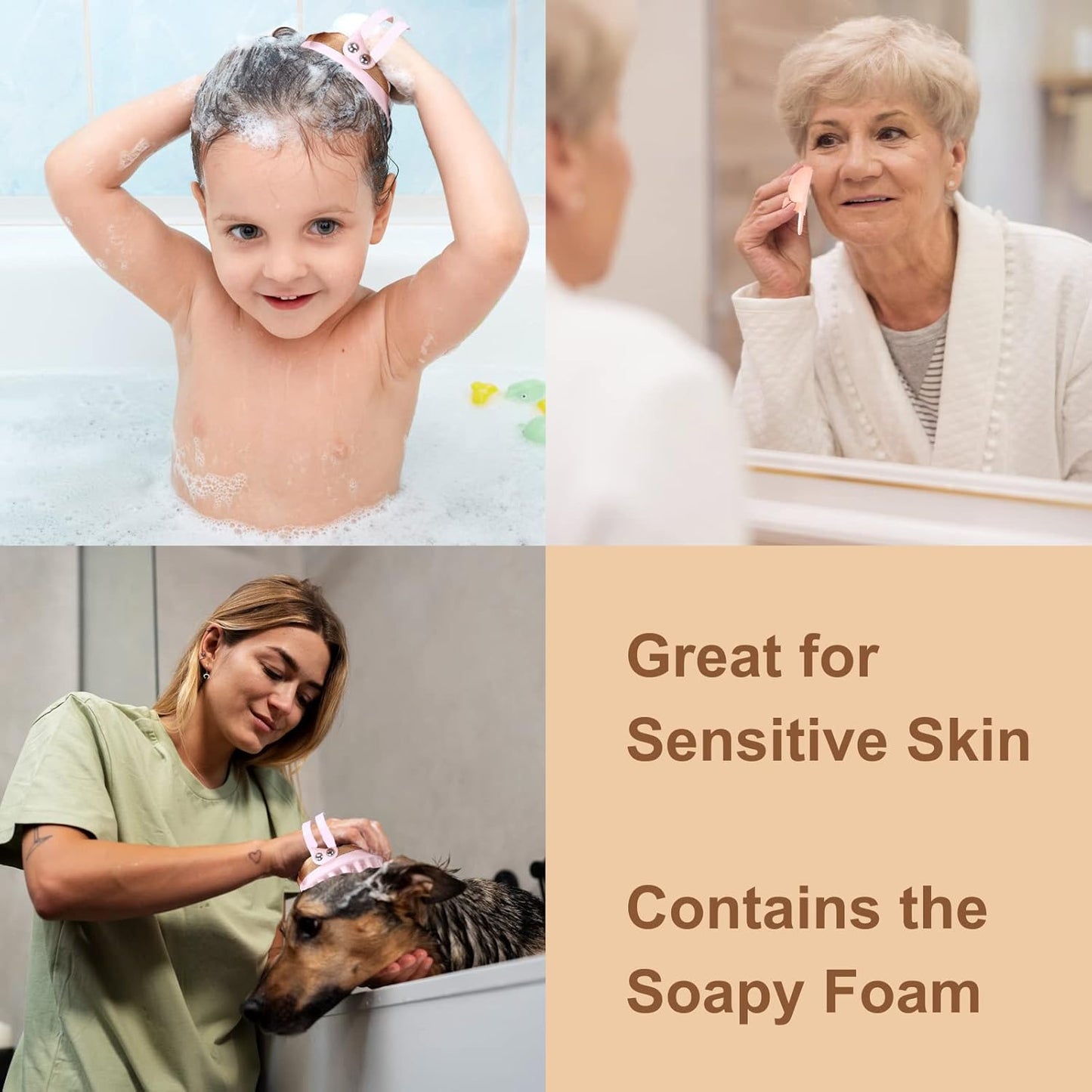 Silicon Bath Scrubber Kit - Scalp, Body, Back & Face Massager | Gentle Exfoliating, Easy to Clean, Long Lasting (Pink)