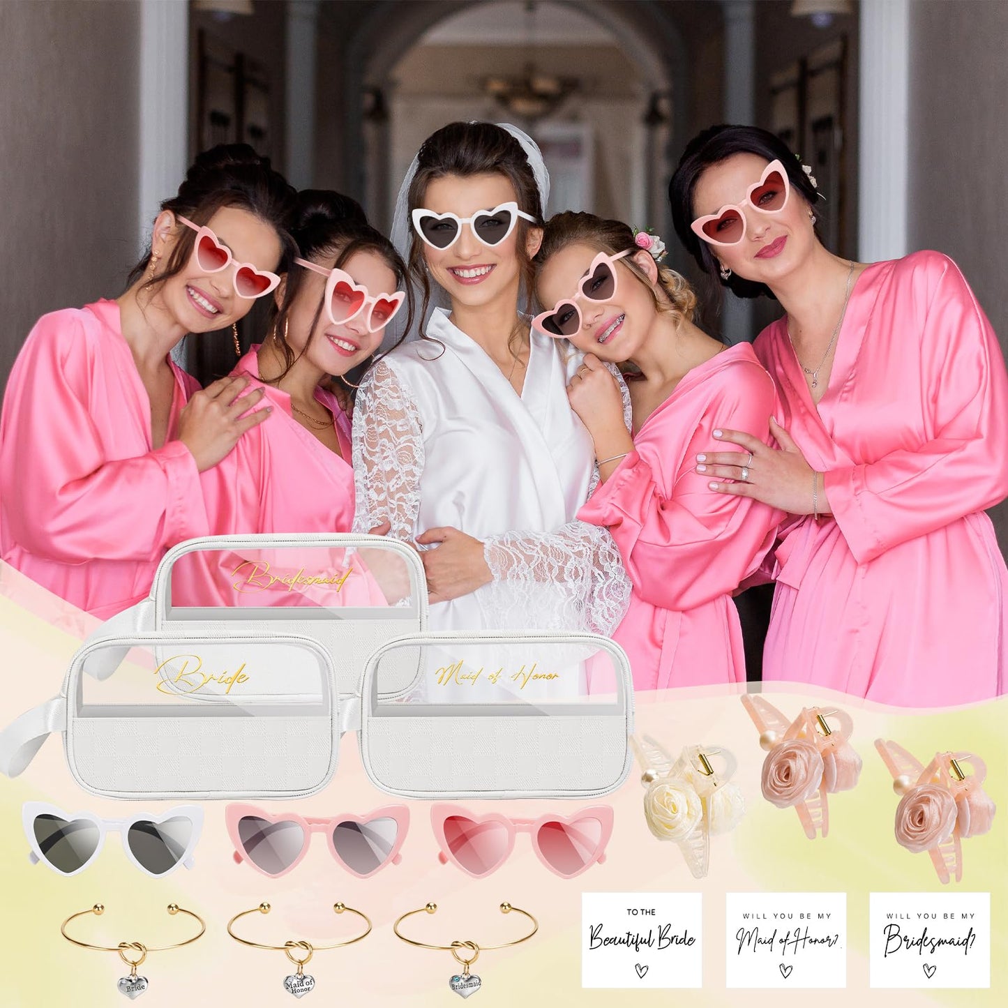 Bridesmaid Gifts,Wedding Gifts for Valentines Day,42PCS Bridesmaid Proposal Gifts,Wedding Maid of Honor Gifts,Bridal Shower Cosmetic Makeup Bags