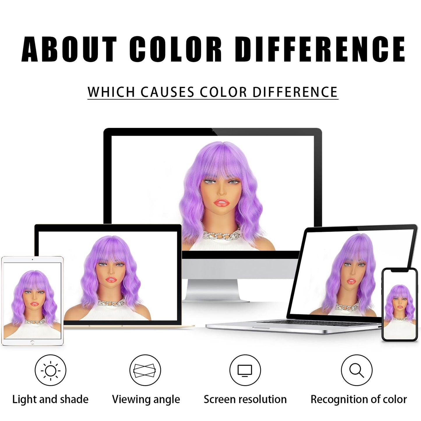 LINGHANG Purple Wig with Bangs Short Light Purple Wigs for Women, Lavender Purple Bob Wavy Wig Synthetic Cosplay Wigs for Party Halloween Party