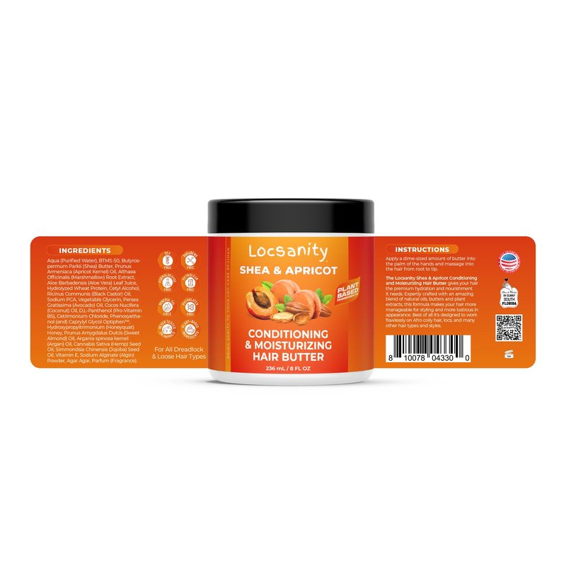 Locsanity Shea & Apricot Loose, Natural, Conditioning and Moisturizing Hair Butter - Strength & Growth Formula LOC (Leave in, Oil, Cream)