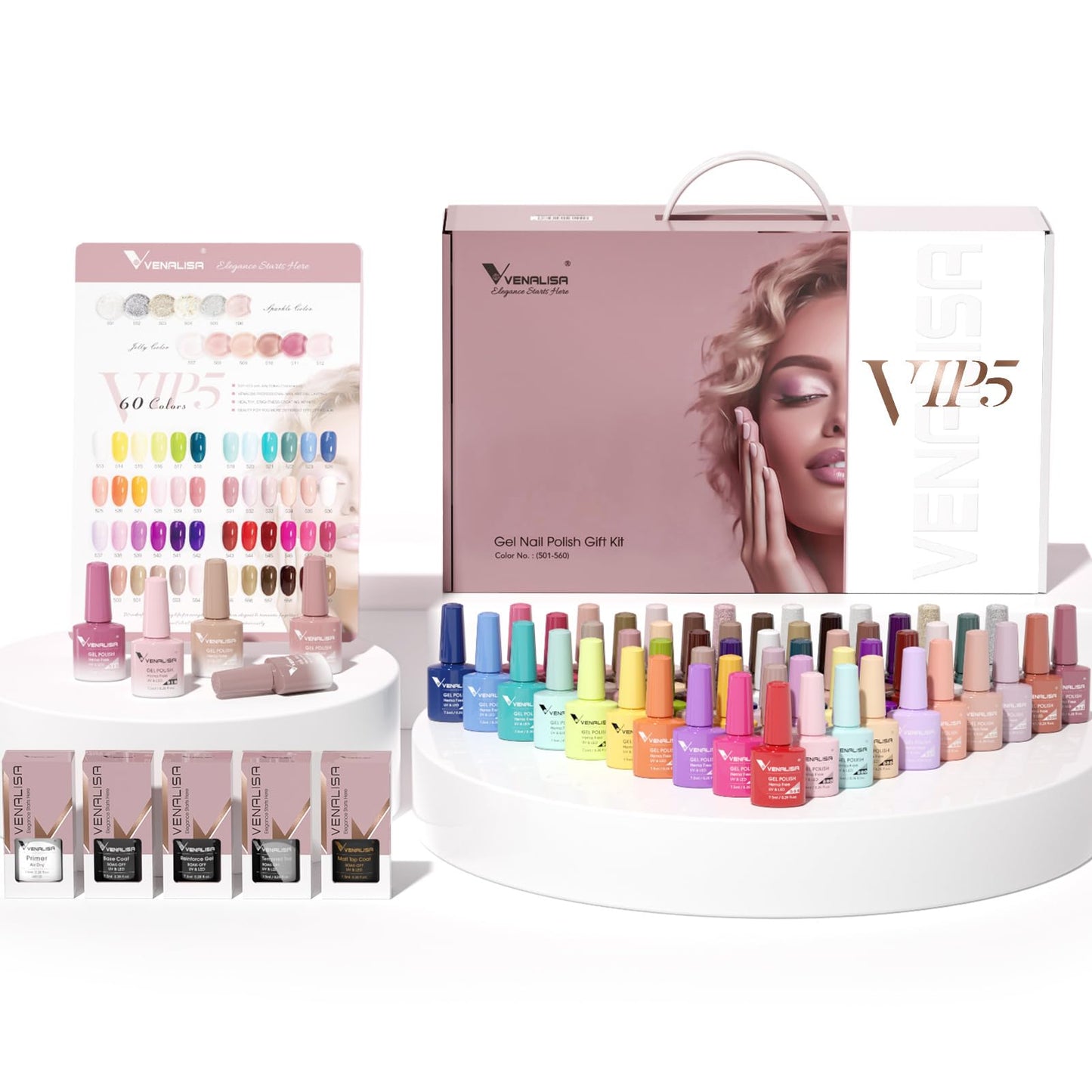 VENALISA VIP4 Gel Nail Polish Kit of 65 Pcs With Color Book Red Pink Orange Green Colors Gel Polish Set Soak Off UV Gel Salon Nail Art DIY at Home Manicure