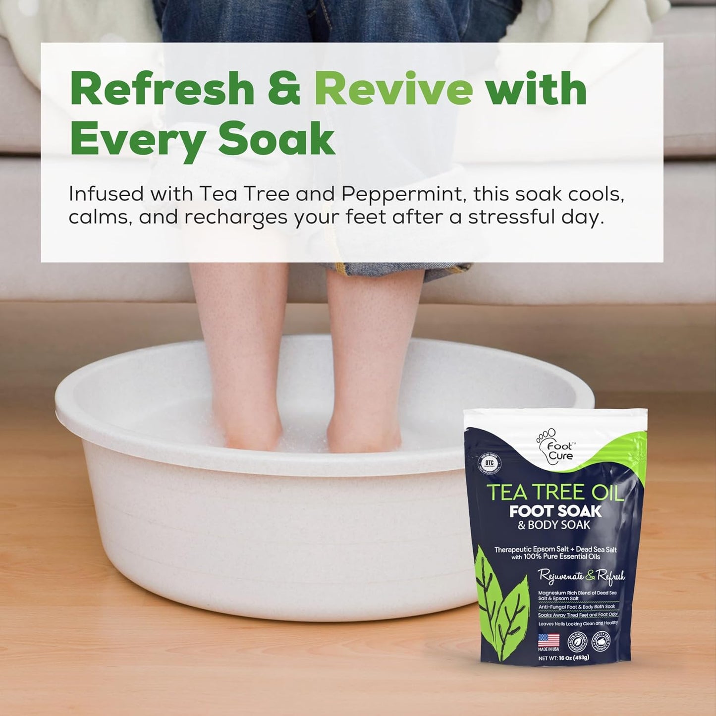 Tea Tree Oil Foot Soak with Epsom Salts - Relieve Pain, Soreness, Fungal Issues | Pack of 4
