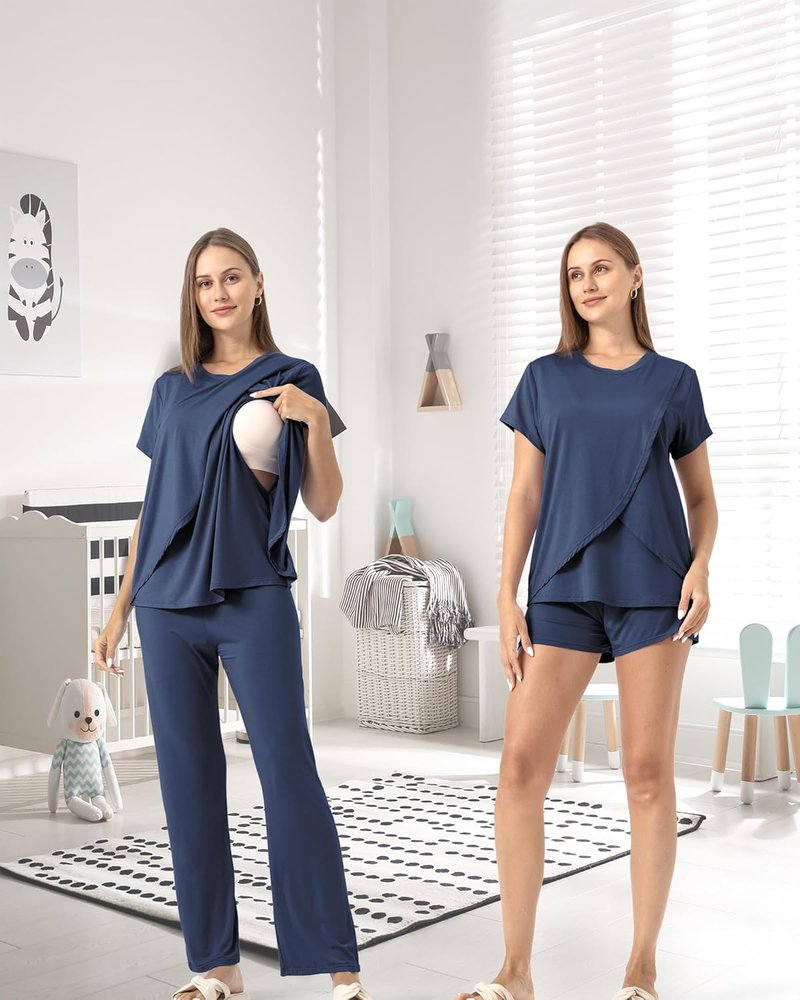 3 Piece Postpartum Nursing Pajamas Set - Soft Maternity Breastfeeding Sleepwear | Casual Loungewear for Moms