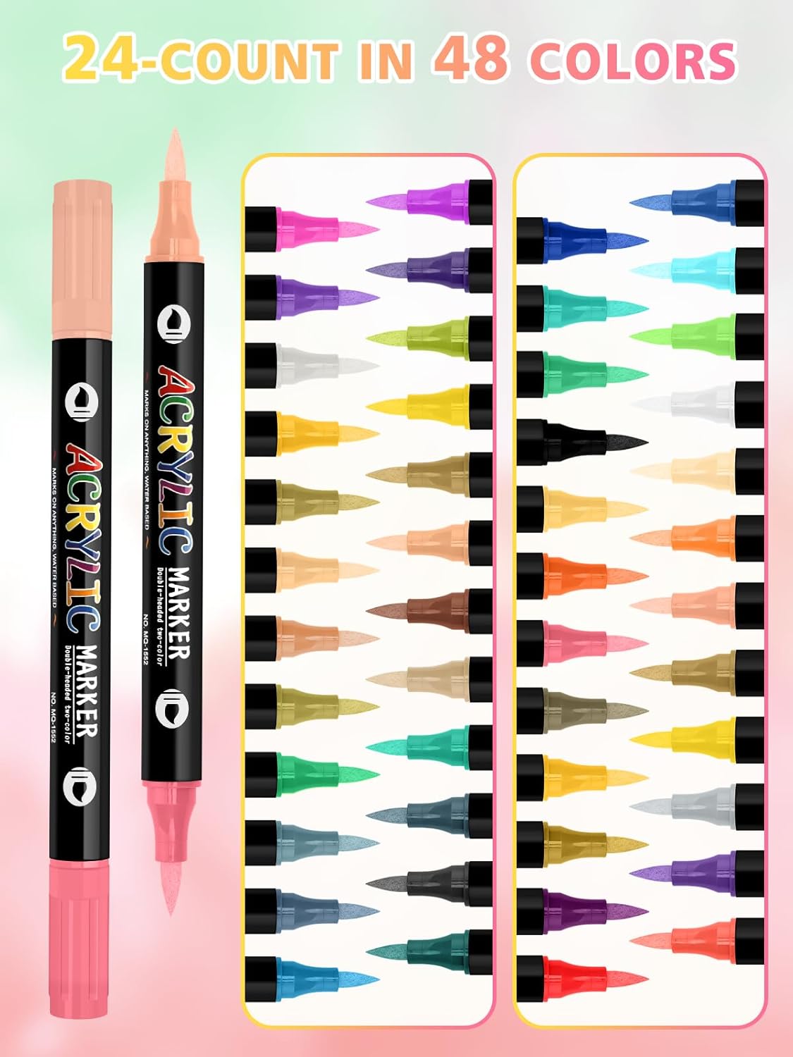 Nail Art Pens Set - 48 Colors 3D Acrylic Quick-Drying Dual-Tip Dotting Liner | 24 Count for Home & Salon DIY