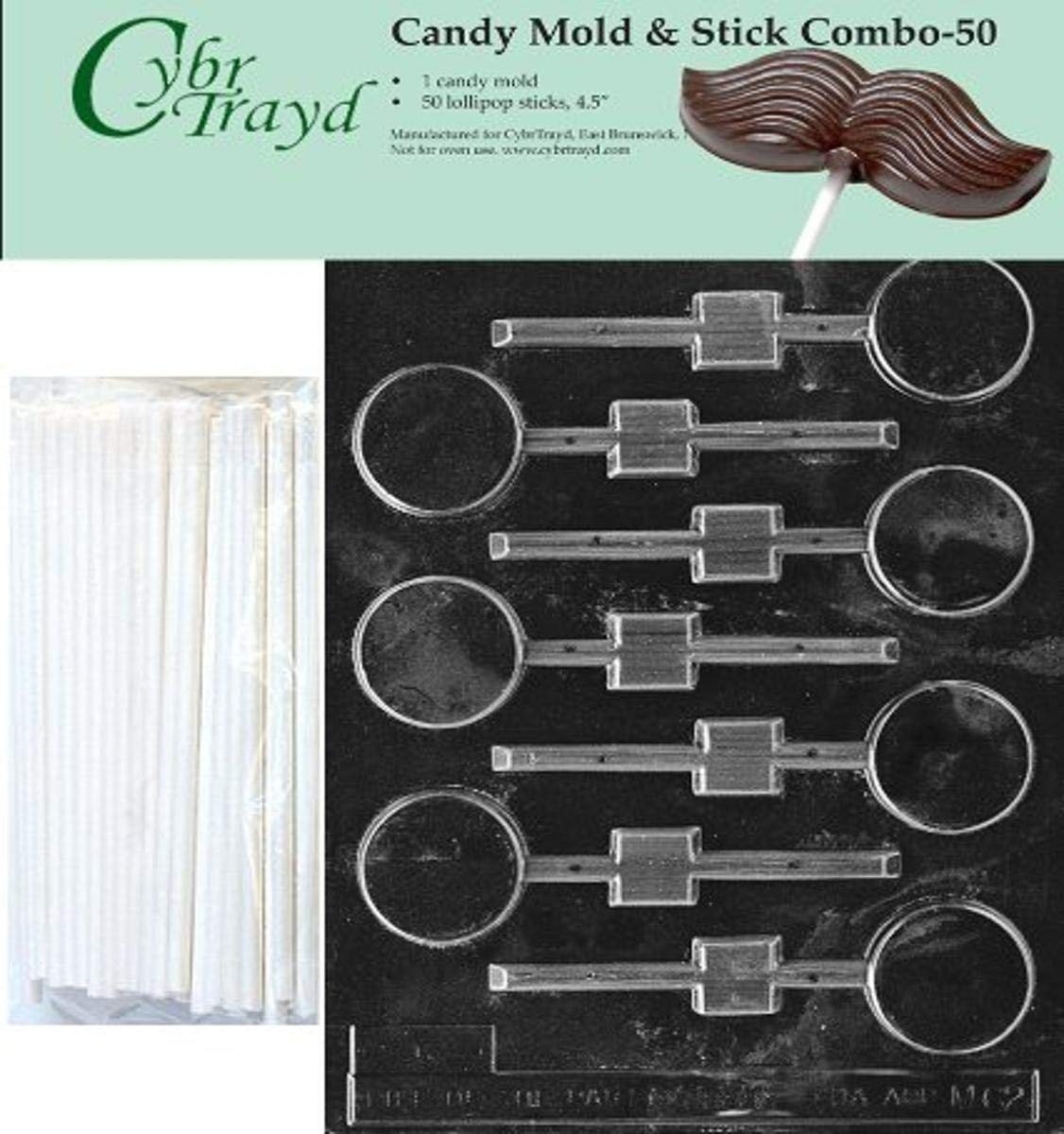 Cybrtrayd Small Round Lolly Chocolate Candy Mold with 50 Cybrtrayd 4.5" Lollipop Sticks
