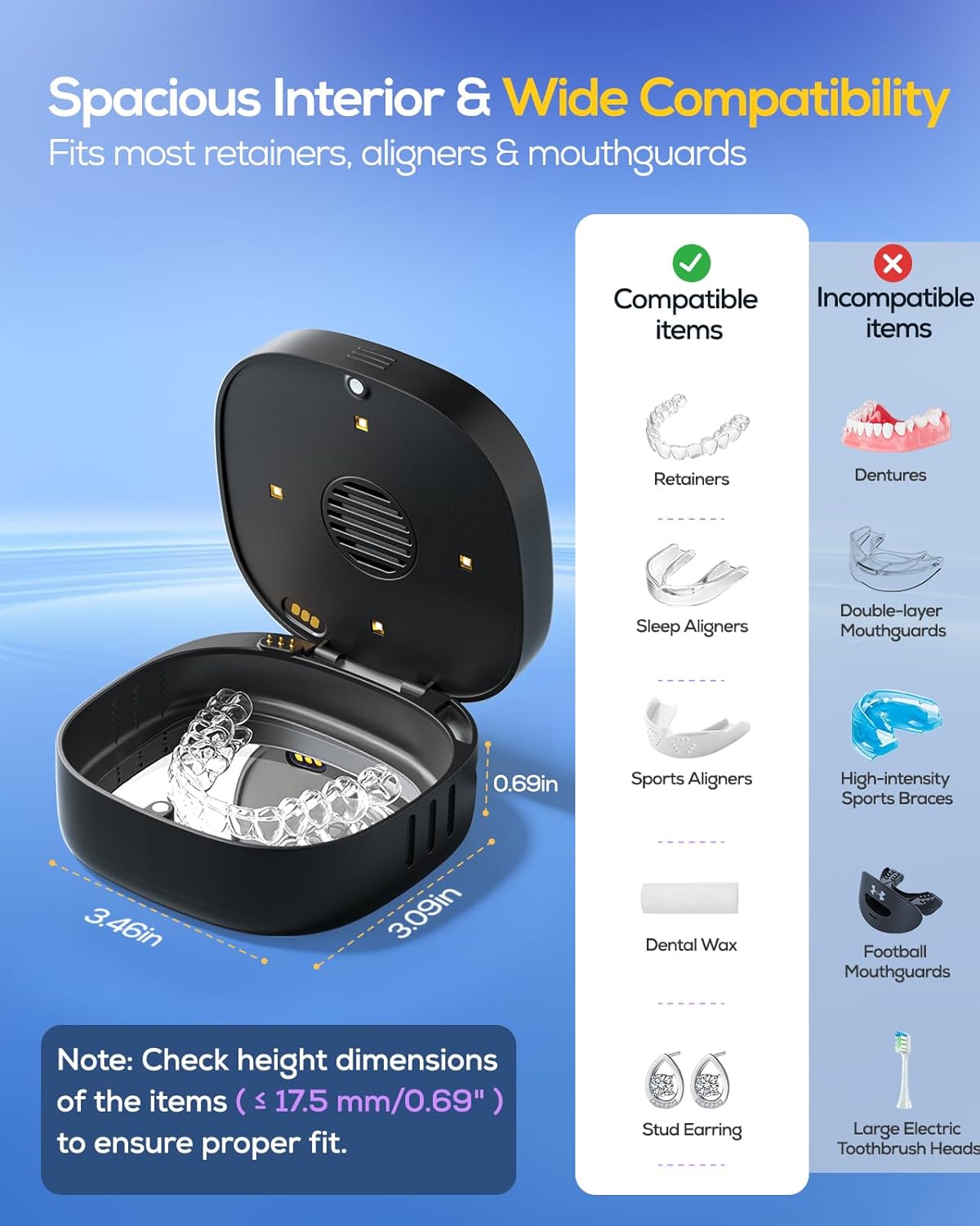 Nulaxy UVC Retainer Case - Portable Magnetic Closure Aligner Box with Fan, Mirror & Tool | Compatible with Invisalign