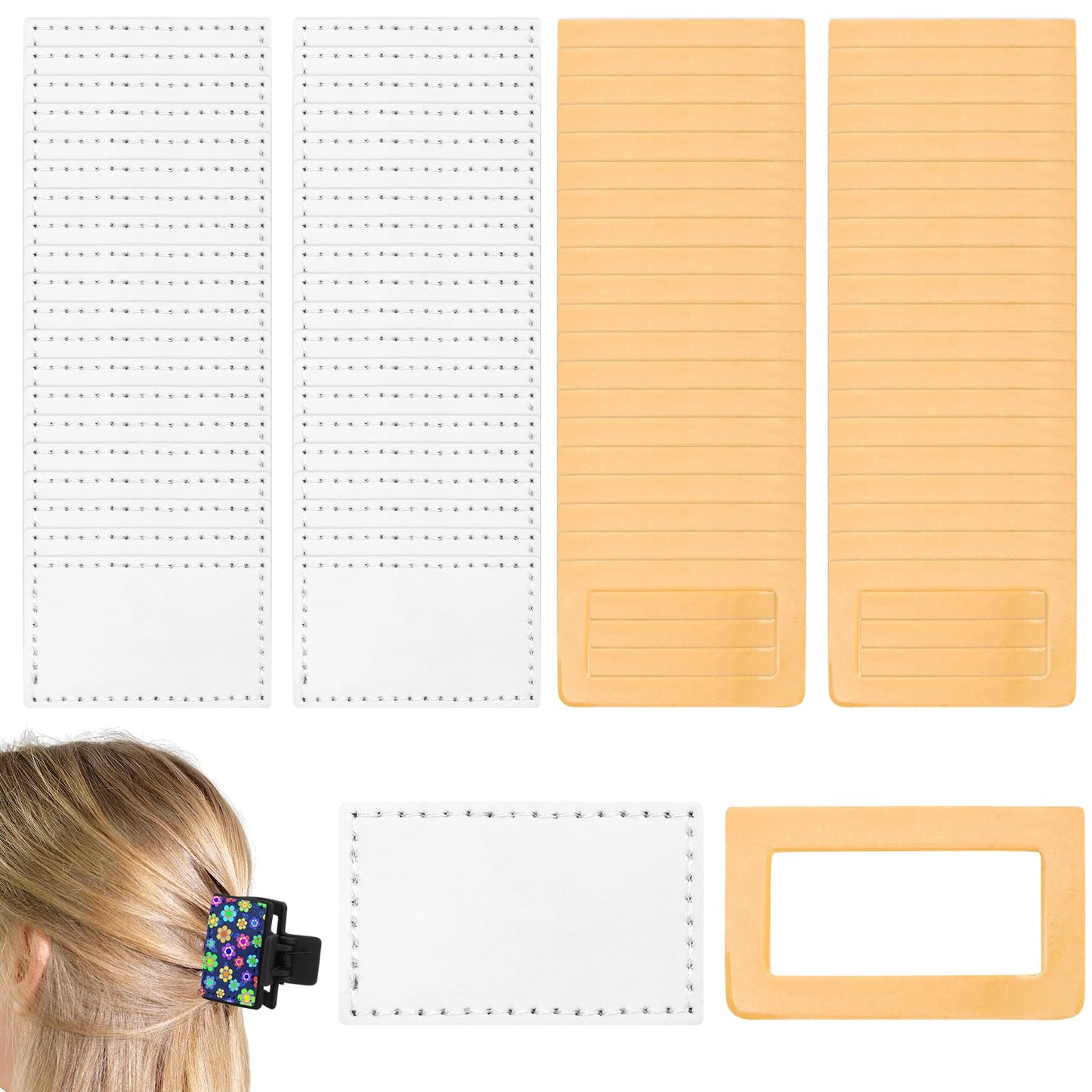 ZhouBoat 40 Pack Thin Hair Claw Clips Cover Sublimation Square Claw Clips Cover Blanks 1.8 inch PU Leather for Thin Hair Including 40 Pcs Strong Double-sided Adhesive, NO Clip Included