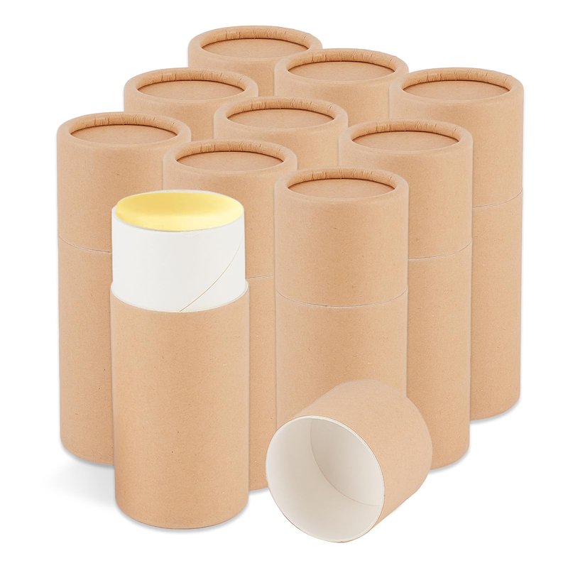 NICENEEDED 10 Pcs 2.1 oz Paperboard Deodorant Tubes, Empty Cardboard Deodorant Containers, Push-Up Style Kraft Paper Jar Tube Round Paperboard Solid Container for DIY Homemade Body Lotion Sticks
