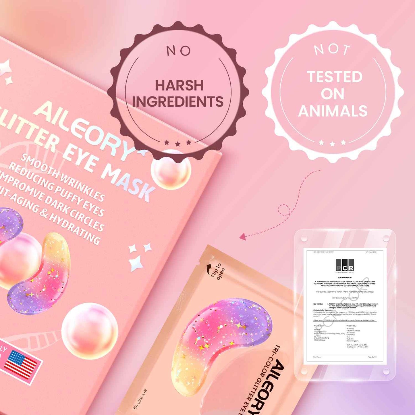 AILEORY Under Eye Patches (36 Pairs) - New Tri-color Glitter Eye Gel Pads for Dark Circles Puffy Eyes,Under eye Bags,Wrinkles|Natural Collagen Under Eye Mask Patches, Gel Under Eye Patches