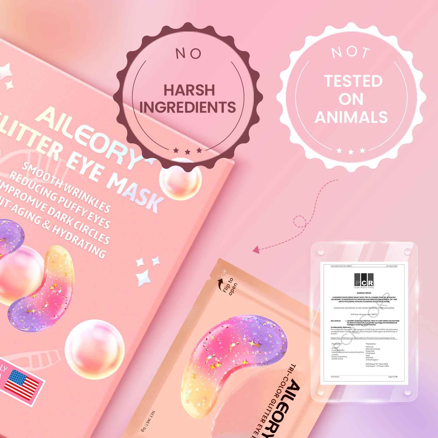 AILEORY Under Eye Patches (36 Pairs) - New Tri-color Glitter Eye Gel Pads for Dark Circles Puffy Eyes,Under eye Bags,Wrinkles|Natural Collagen Under Eye Mask Patches, Gel Under Eye Patches