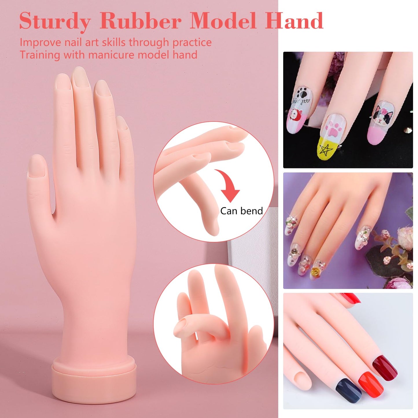 Professional Acrylic Nail Kit - Practice Hand Set with Powder, Brush, DIY Starter Kit for Beginners with tips, glue, and glitter