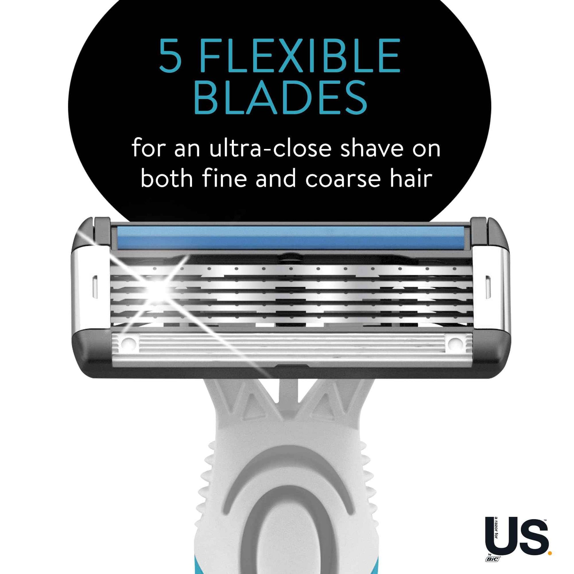 BIC Us. 5-Blade Unisex Disposable Razors For Men and Women, Lubrication Strip For a Smooth, Close Shave, 12-Count