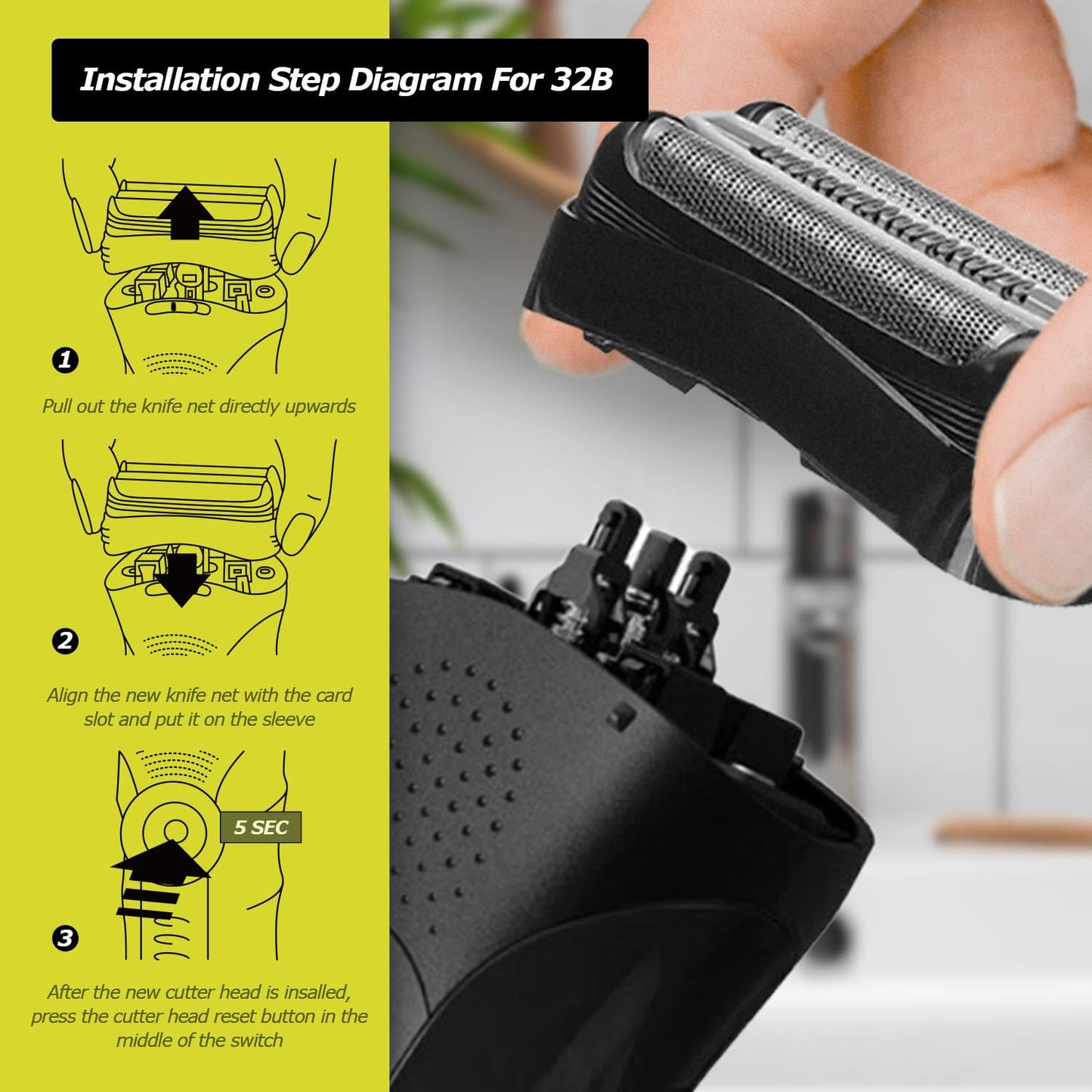 3P 32B Electric Replacement Shaver Head Compatible with Series 3 Shaving Razor Head, Suitable for 3 Series Models 3000s, 3010s, 3040s, and 3050cc.