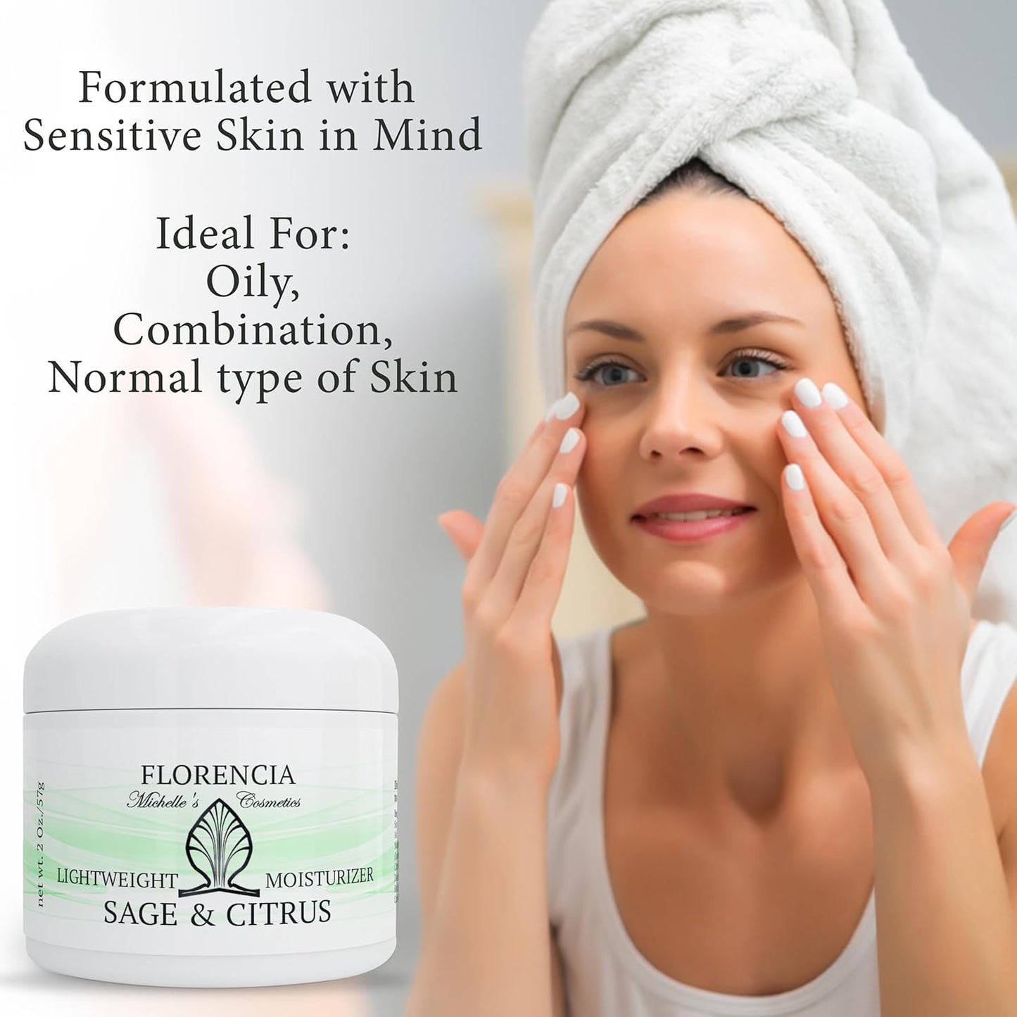 Florencia Lightweight Moisturizer - Fast-Absorbing Sage & Citrus Face Cream for Sensitive, Oily Skin | Hydrating & Nutrient-Rich