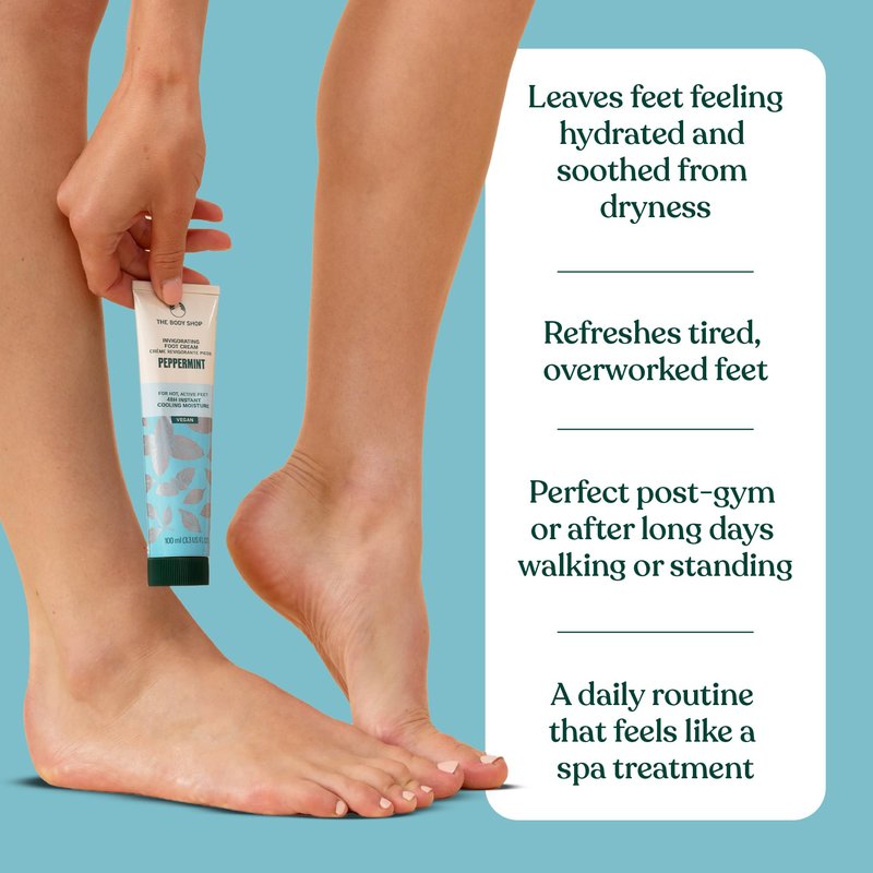 The Body Shop Peppermint Invigorating Foot Cream | Cooling Moisturizer for Dry cracked Feet | 48 Hour Moisture, Vegan, 100 ml / 3.3 oz