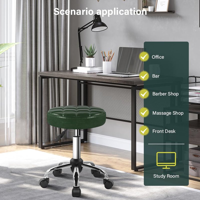 BFTOU Classic Swivel Stool with Wheel for Salon Work Home SPA Shop Height-Adjustable and Cost-Effective Rolling Stool Chair Small (Green)