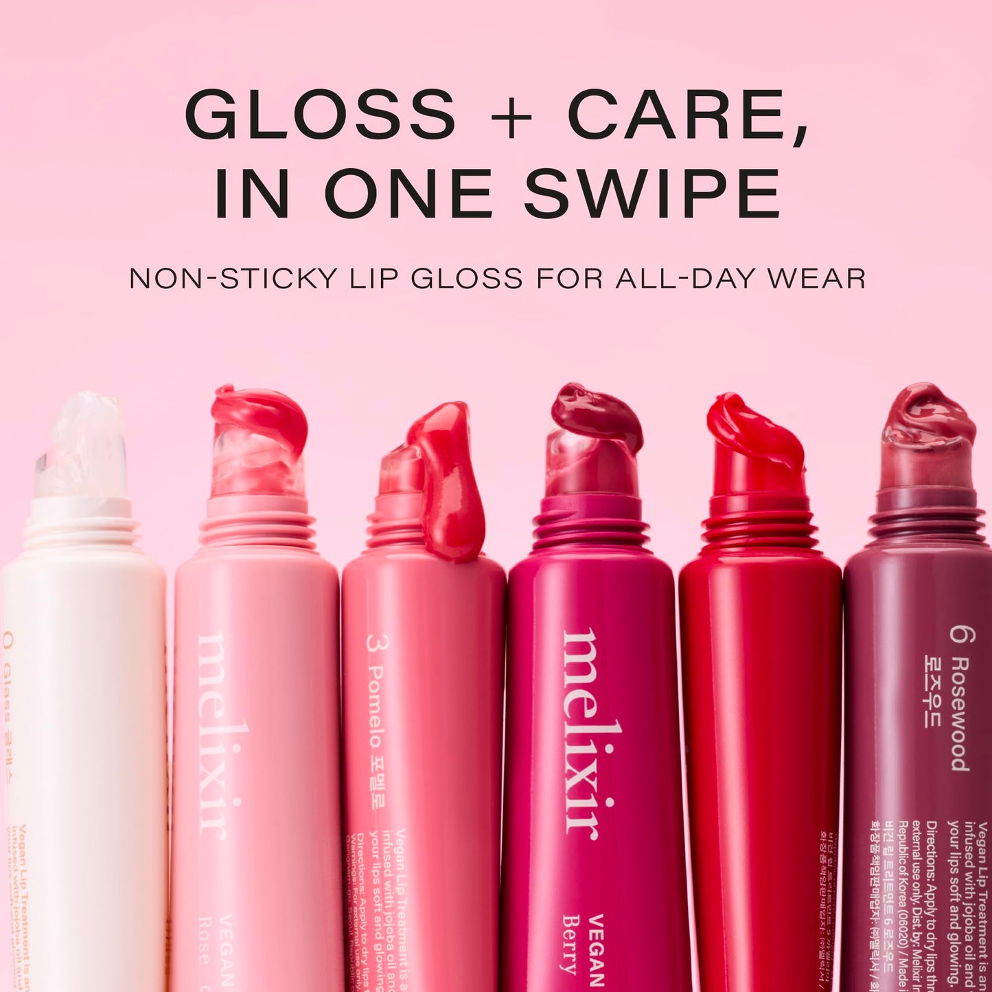 Melixir Vegan Lip Treatment, Sheer Tinted Lip Balm for Instant Hydration & Shine, Moisturizing Lip Gloss, Infused with Vegan Collagen & Jojoba Oil, Cruelty-Free, Korean Skincare-2 Rose(0.5oz/15g)