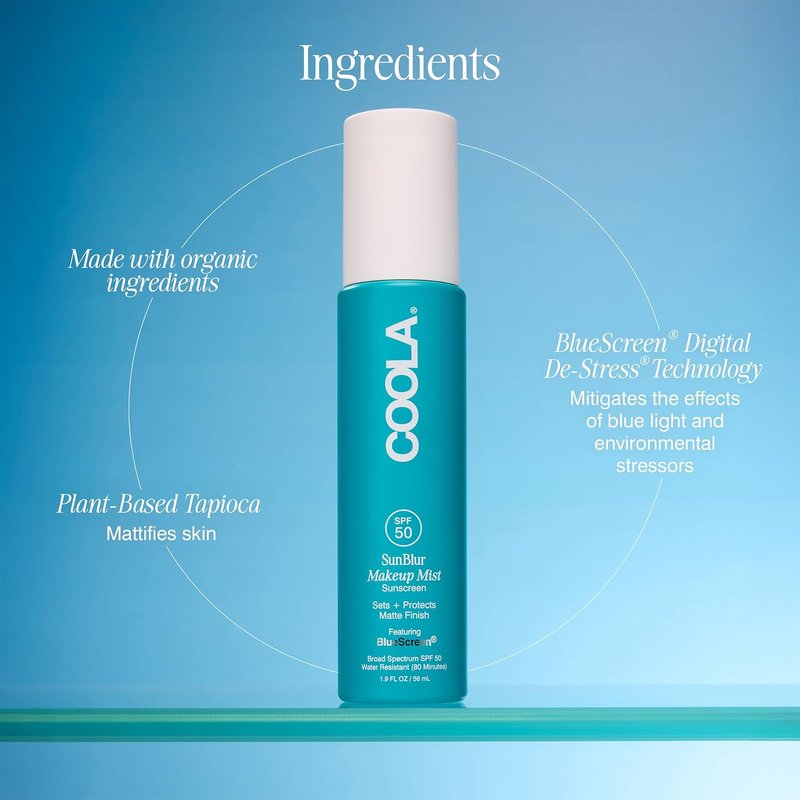 COOLA SunBlur Makeup Mist Sunscreen SPF 50 - Matte Setting Spray, Vegan, 1.9 Fl Oz