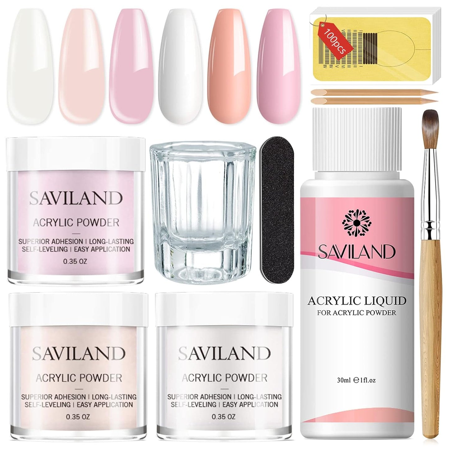 Acrylic Nail Starter Kit - Clear Pink Nude Powder & Liquid, Brush, Files | Home Practice Set